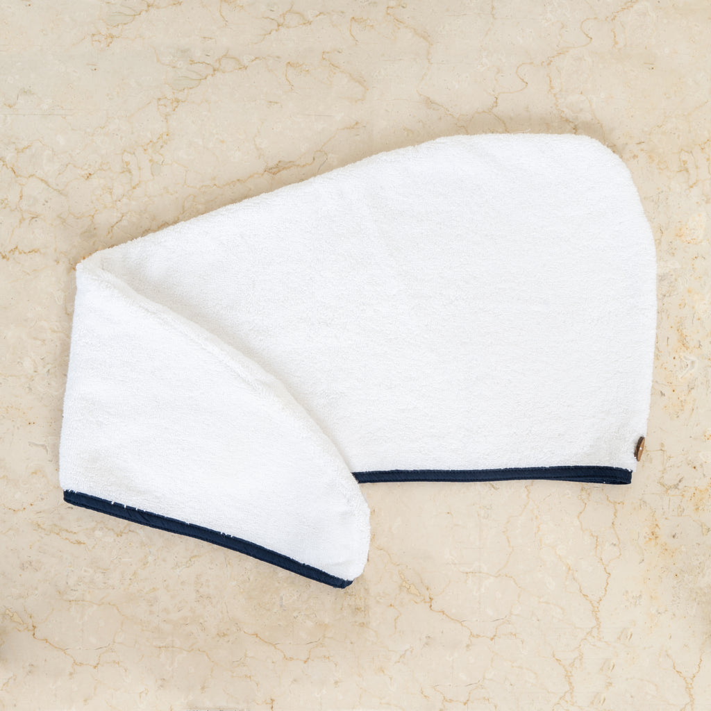 White & Navy Hair Towel - Slide 1