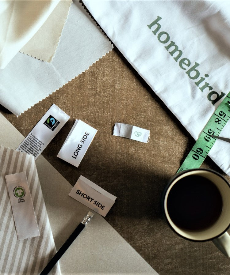 Homebird products and organic and Fairtrade cotton labels