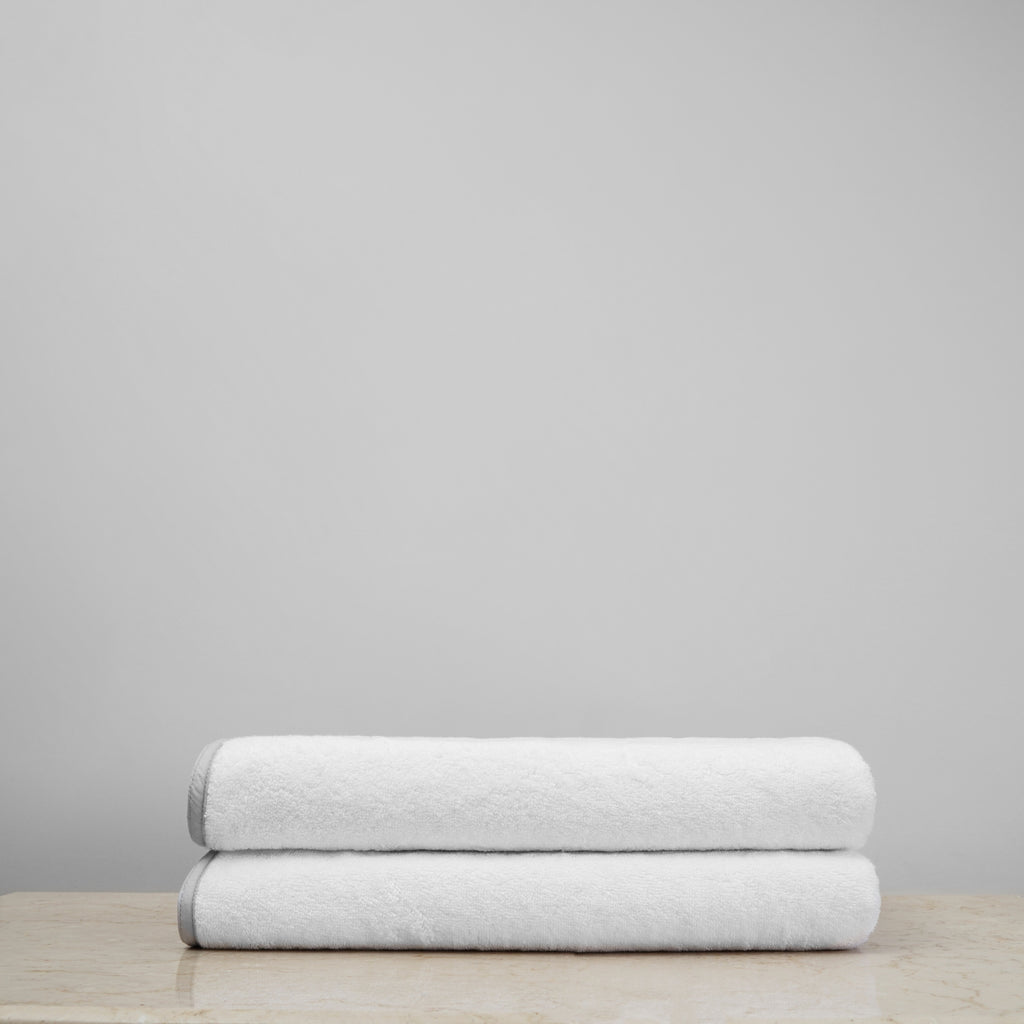 White & Gray Classic Bath Towels (Pair) - Slide 1