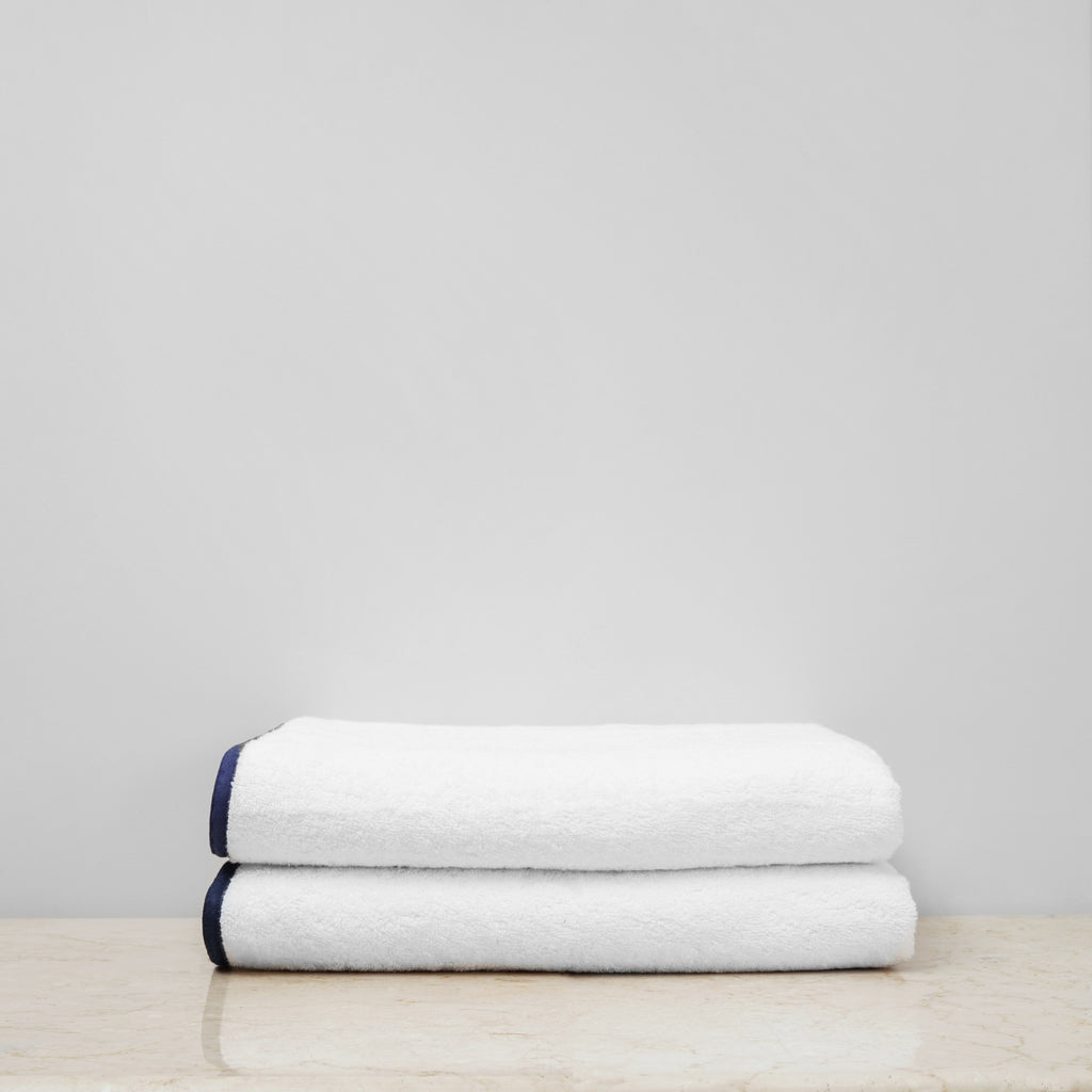 White & Navy Classic Bath Towels (Pair) - Slide 1