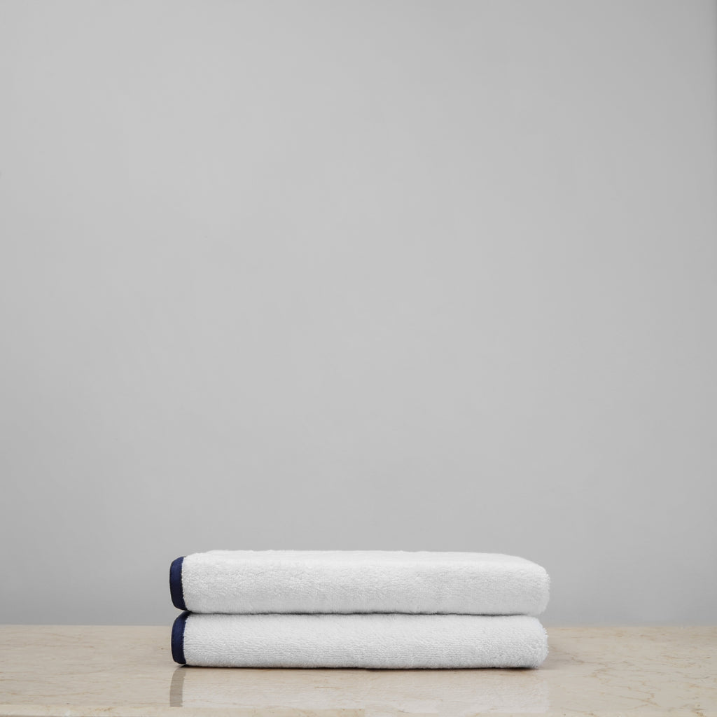 White & Navy Classic Hand Towels - Slide 1