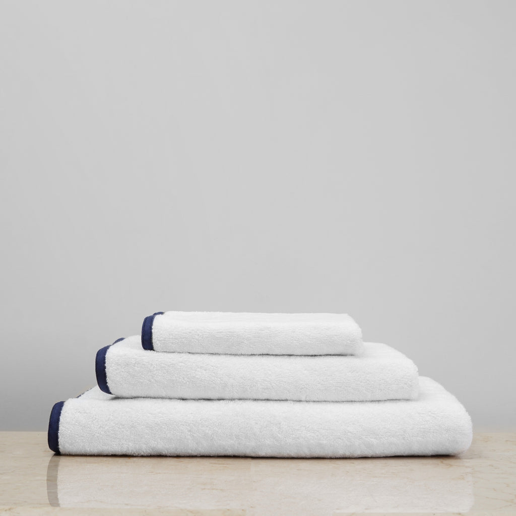 White & Navy Classic Bath Towels Starter Set - Slide 1