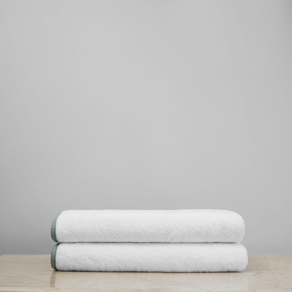 White & Green Classic Bath Towels (Pair) - Slide 1